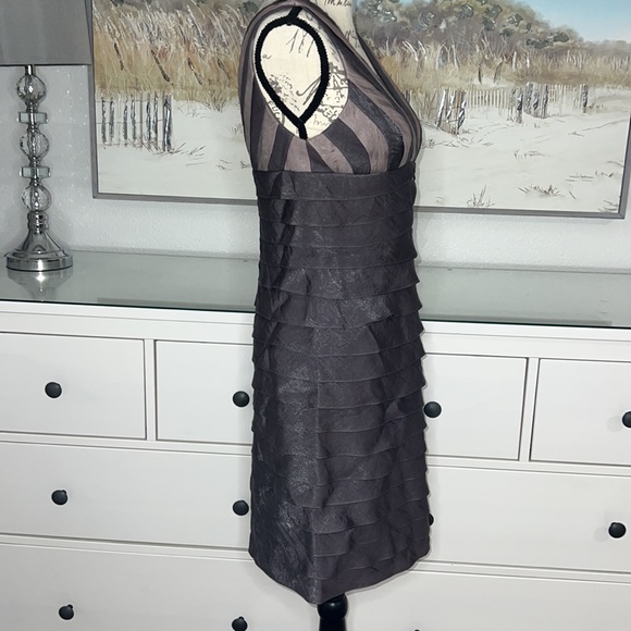 Adrianna Papell Shutter Pleated Bronze Metallic Evening Dress - Picture 4 of 9